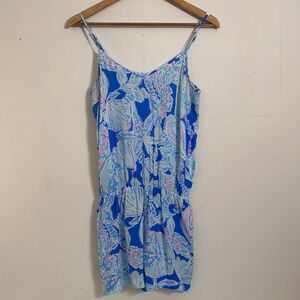 Lilly Pulitzer Romper Jumpsuit Blue Pink Seashell Starfish Spaghetti Strap S